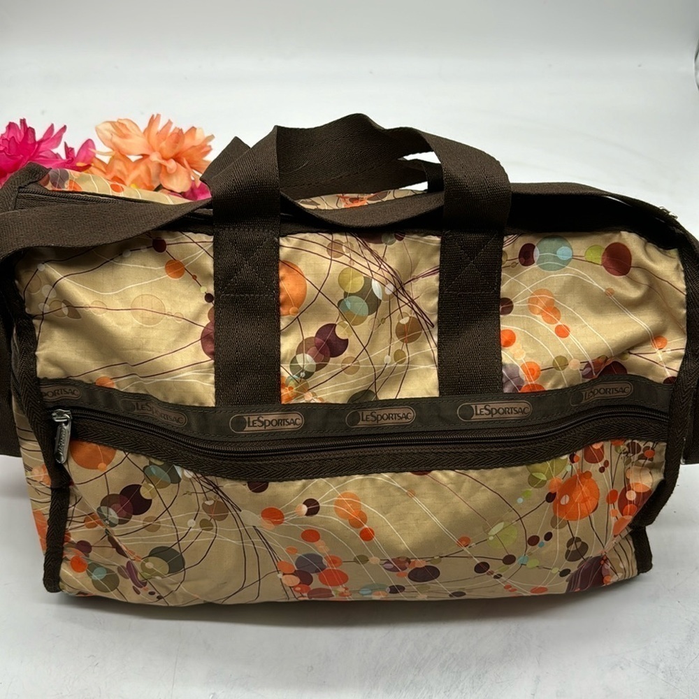 LeSportsac Vintage Tan Brown Nylon Tote Duffle Bag TOT4886F